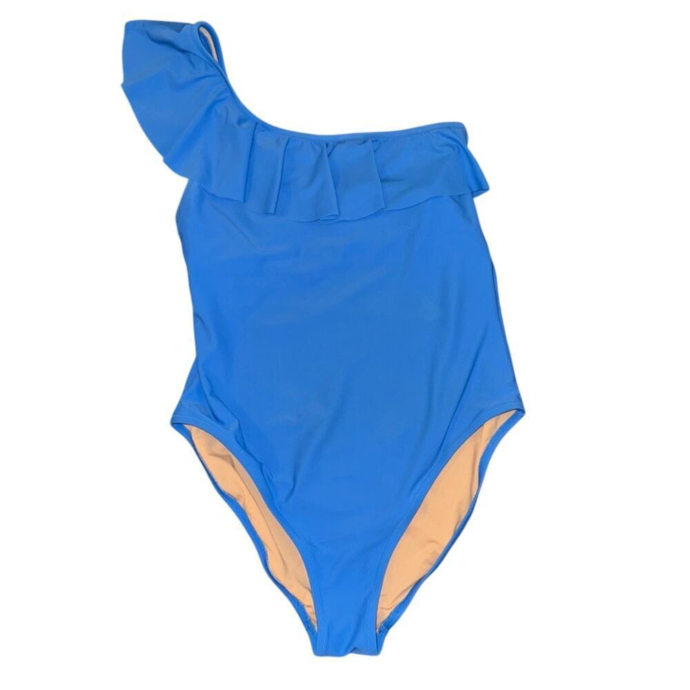 J.Crew Blue Ruffle One Shoulder Swim Suit Size XL